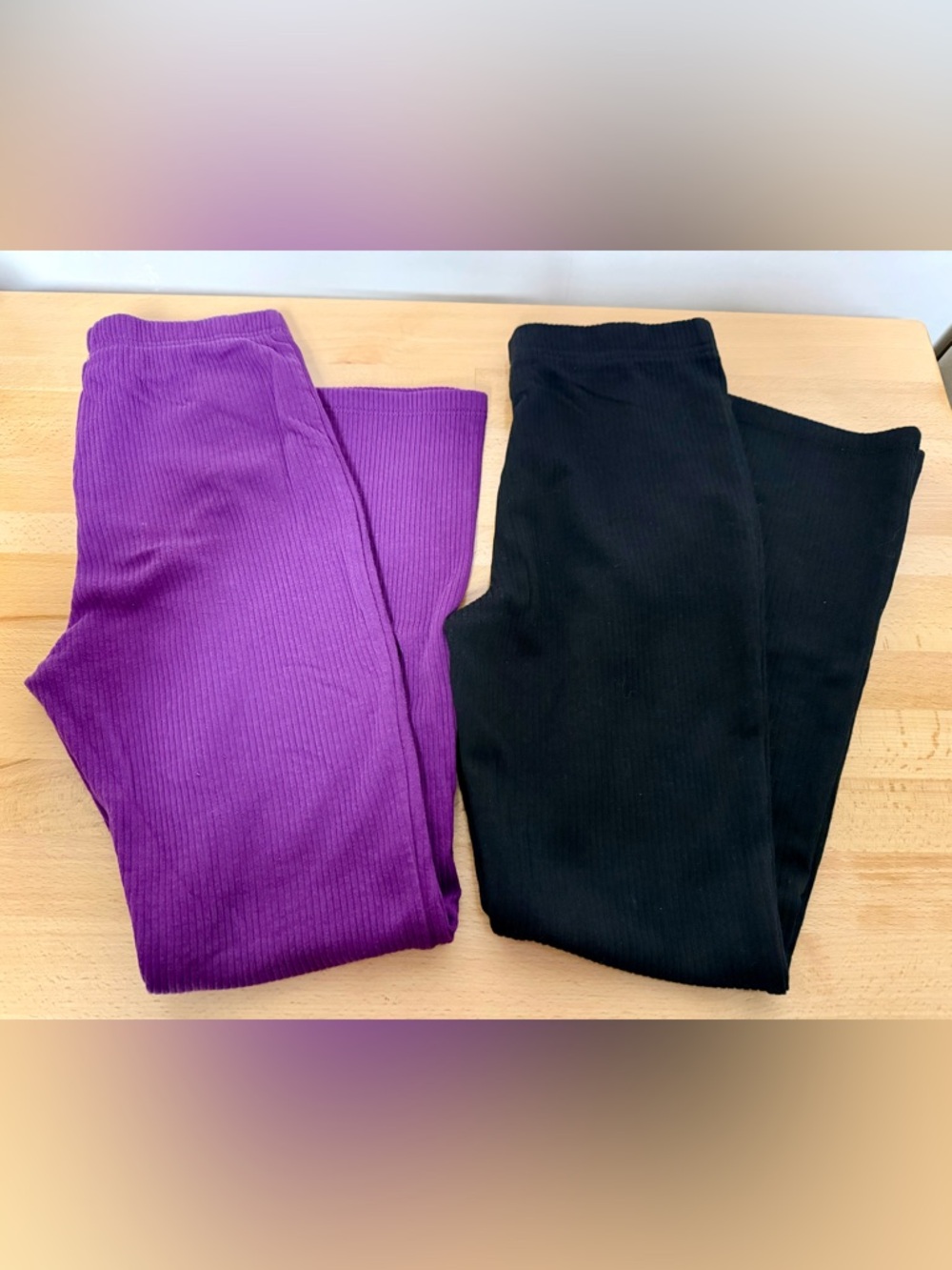 Bundle of 2 wonder nation ribbed plush flared leggings, purple and black